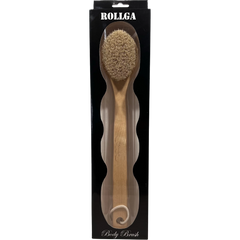 Rollga natural bristle body brush with wooden handle in its box